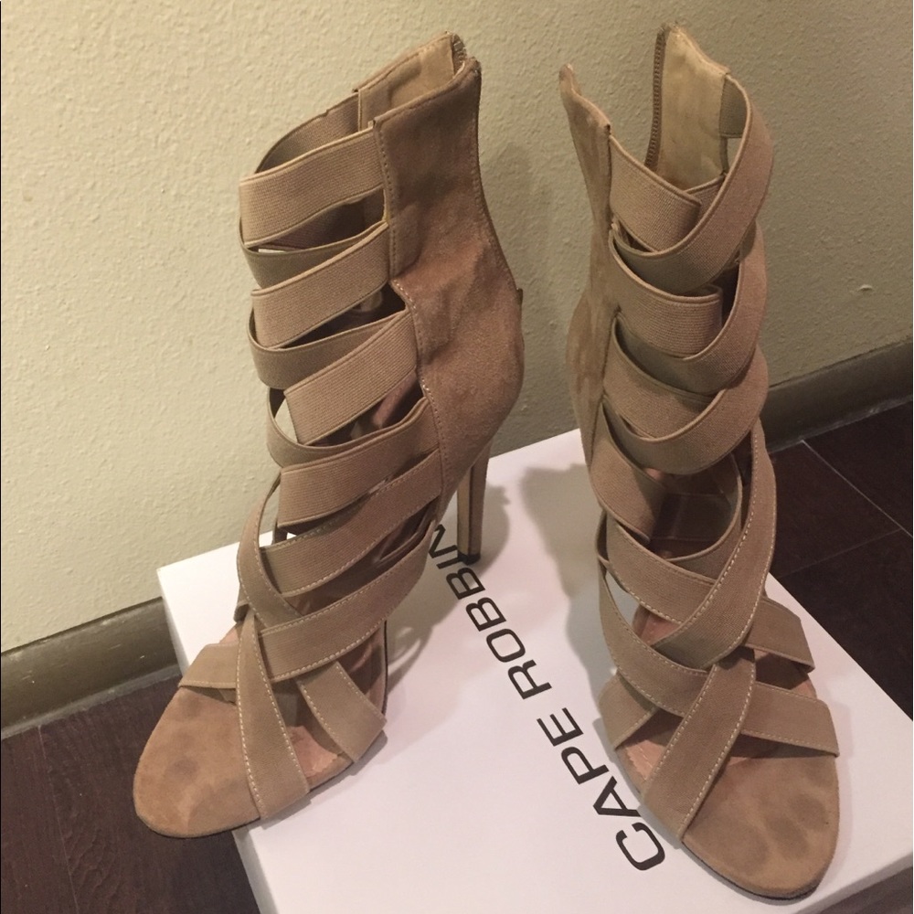 [SALE] Khaki Elastic Strap Heels